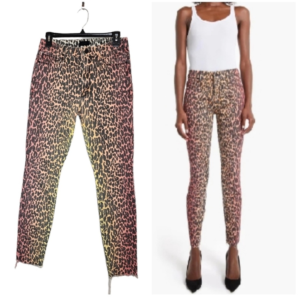 MOTHER High Waisted Looker Ankle Fray in Radioactive Paws. Size 28.